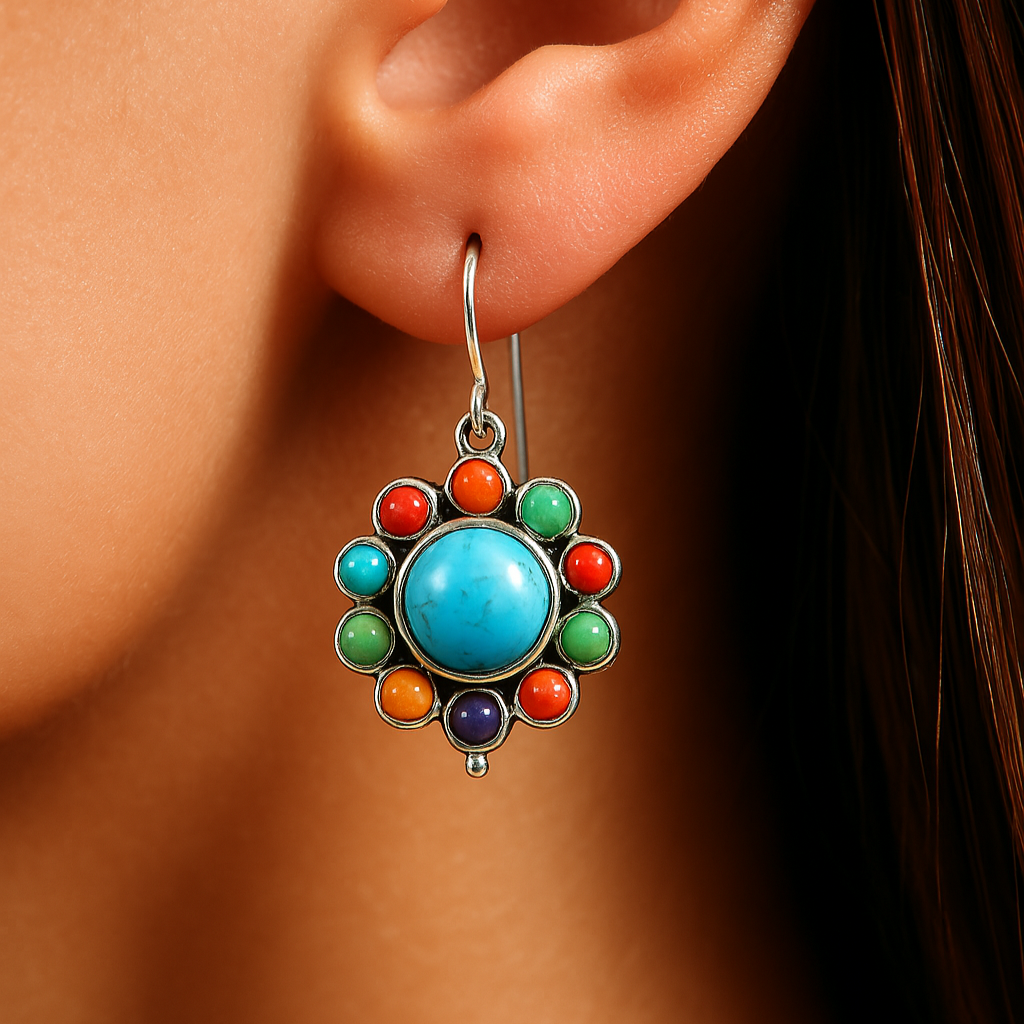 Pendientes redondos multicolores de turquesa