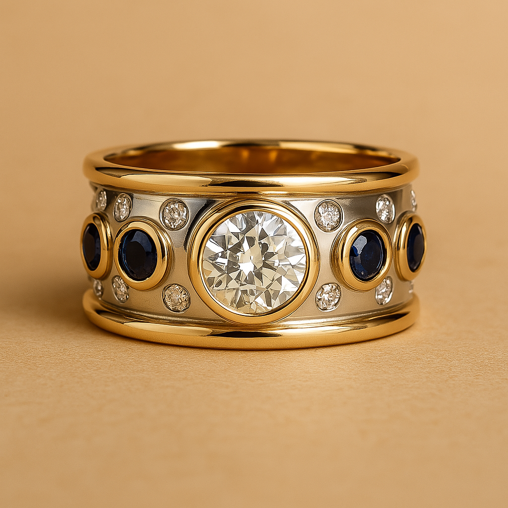 Anillo vintage con en inlay dorado y zirconia