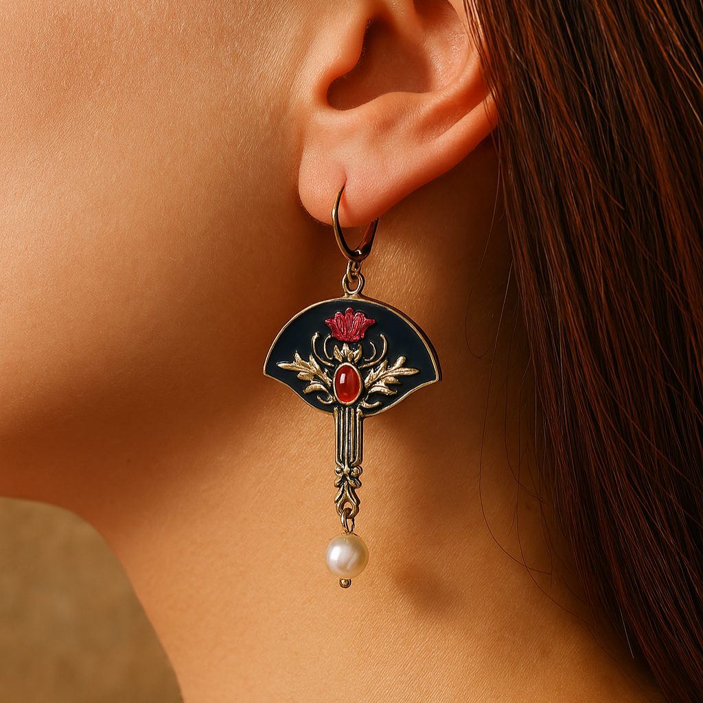 Pendientes Boho con perlas y cristales rojos