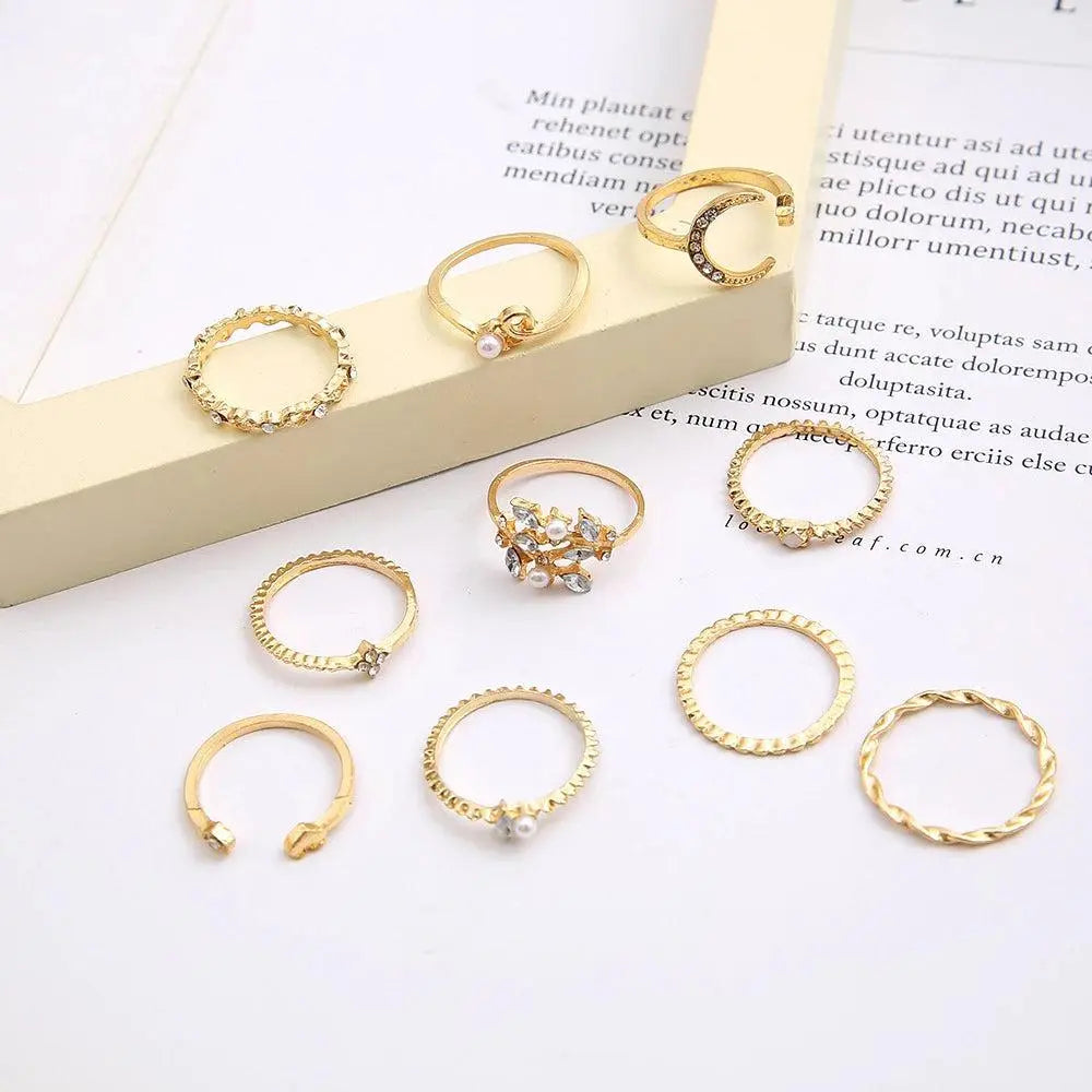 Paquete de 10 anillos bohemios chapados en plata y oro
