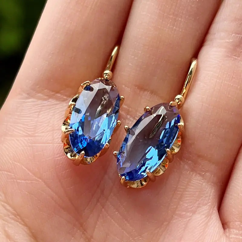 Pendientes de Flor Azul Dorada