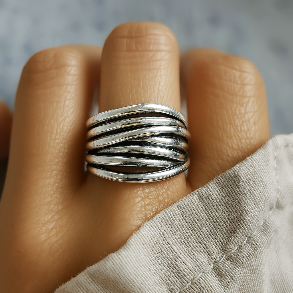 Anillo en plata de ley 925 ajustable en capas