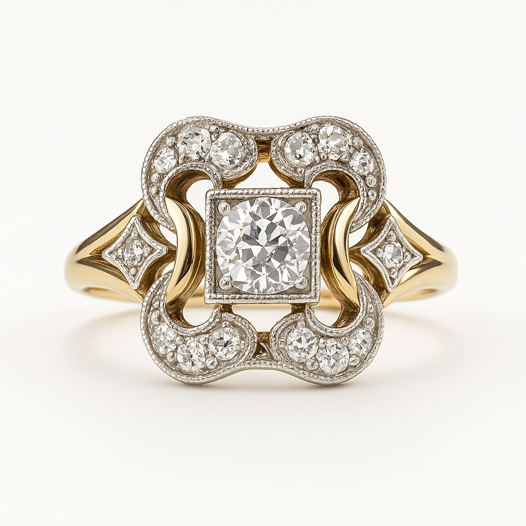 Anillo vintage de oro con zirconia