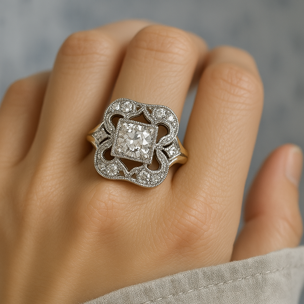 Anillo vintage de oro con zirconia