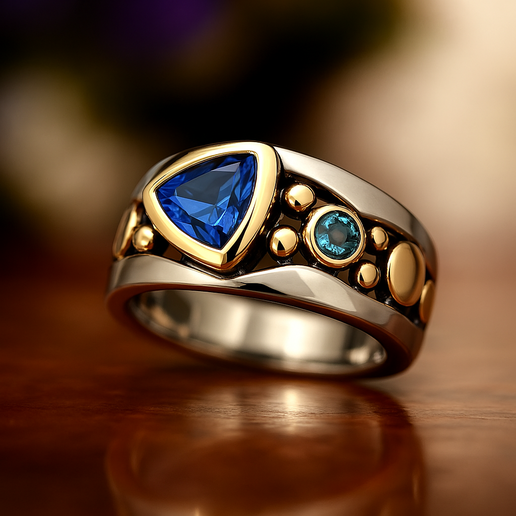 Anillo Vintage de Cristal Azul