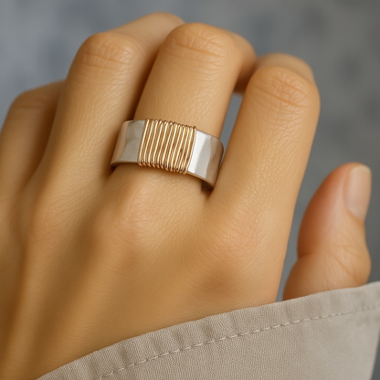 Anillo de Plata de Hilos Dorados Vintage