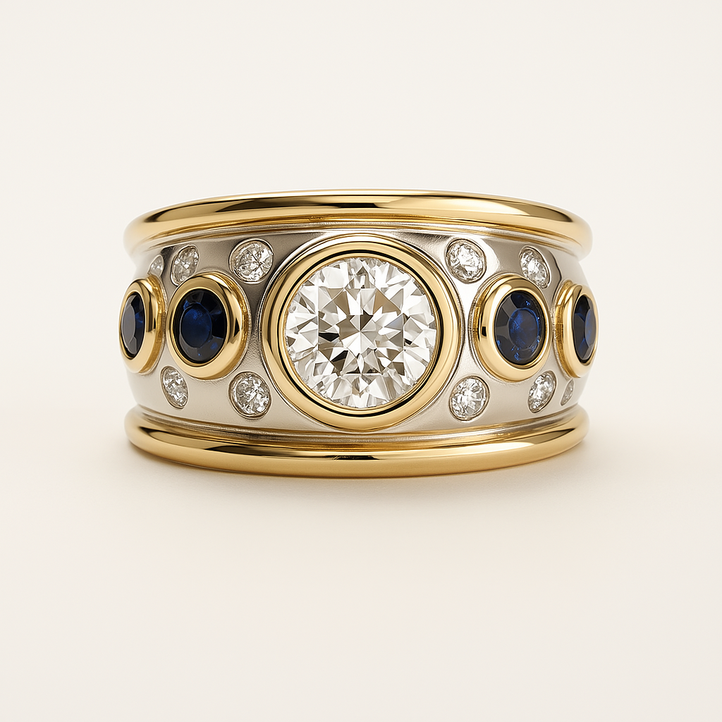 Anillo vintage con en inlay dorado y zirconia