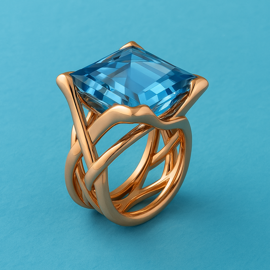 Anillo vintage de rosa dorado con circonia azul