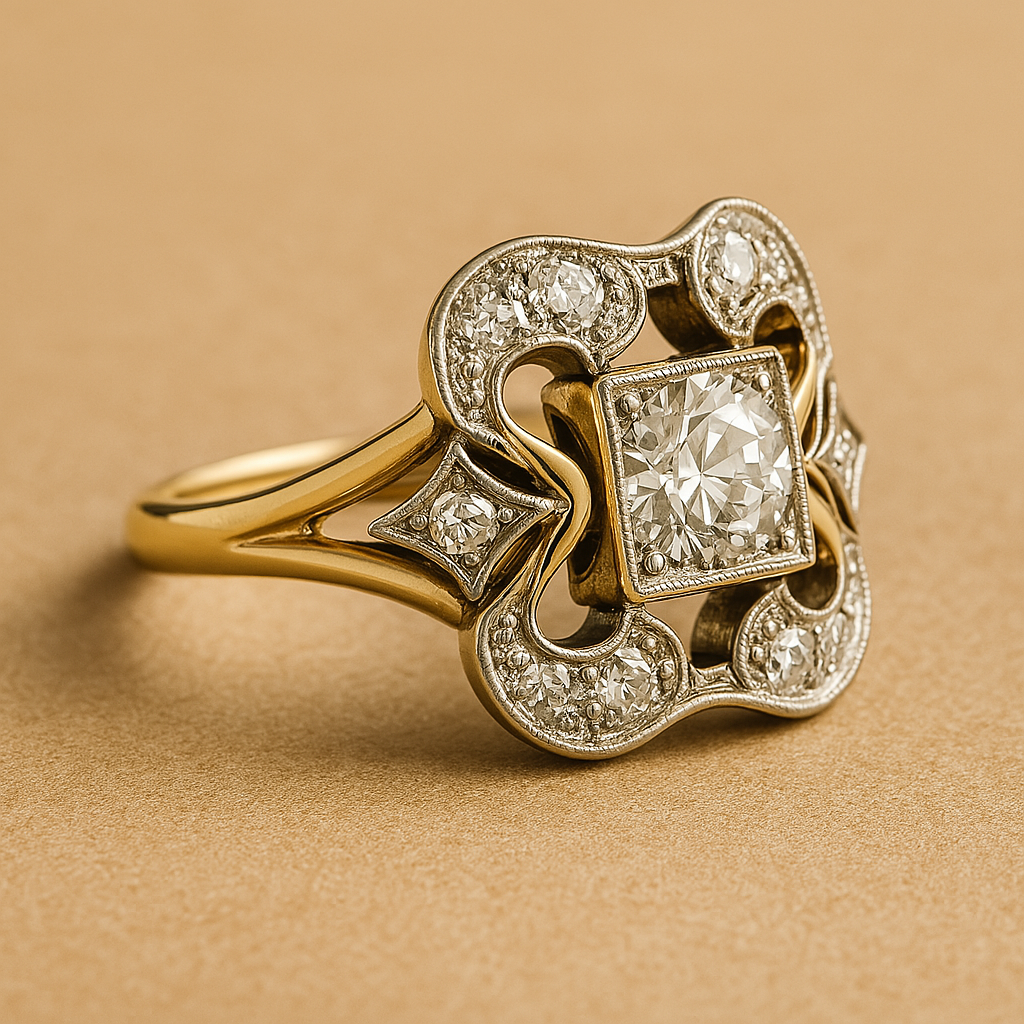 Anillo vintage de oro con zirconia