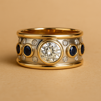 Anillo vintage con en inlay dorado y zirconia