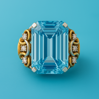 Anillo de oro con capas y zirconia azul vintage