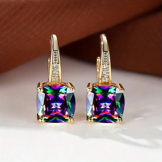 Pendientes de aro con piedra zafiro mística