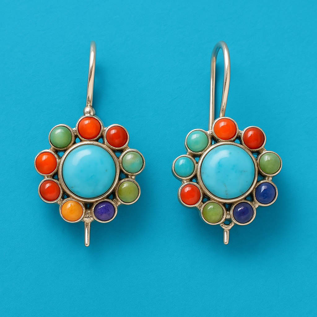 Pendientes redondos multicolores de turquesa