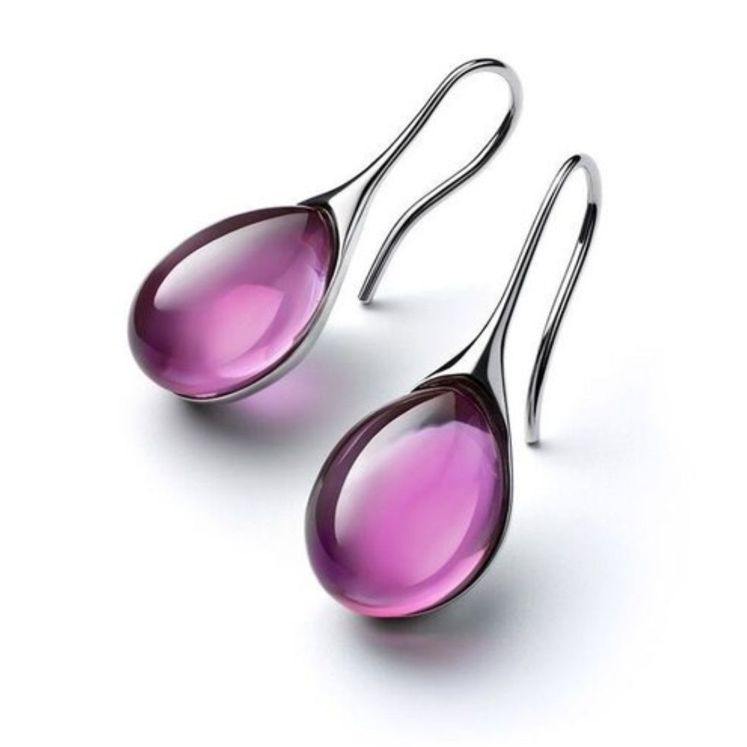 Pendientes de gota de cristal en oro y plata