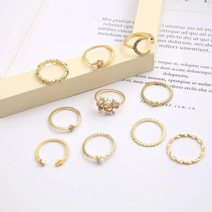 Paquete de 10 anillos bohemios chapados en plata y oro