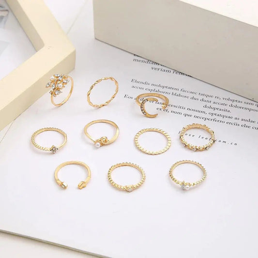 Paquete de 10 anillos bohemios chapados en plata y oro