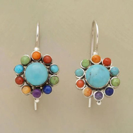 Pendientes redondos multicolores de turquesa