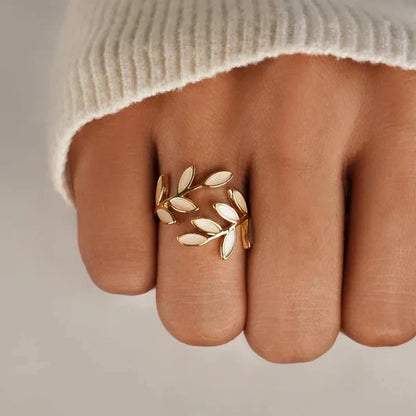 Pure - Anillo ajustable en hoja de ópalo blanco