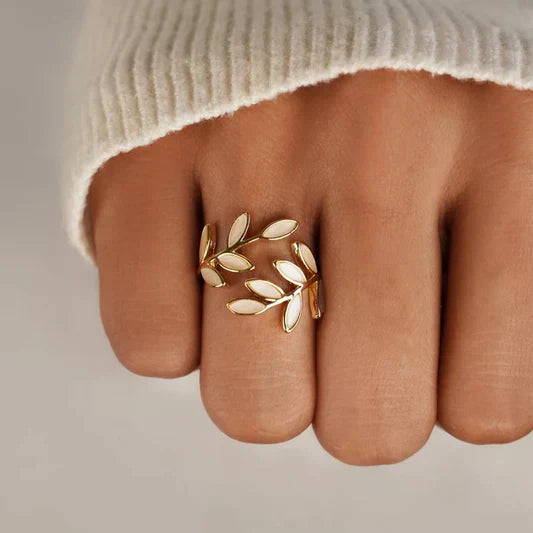 Pure - Anillo ajustable en hoja de ópalo blanco