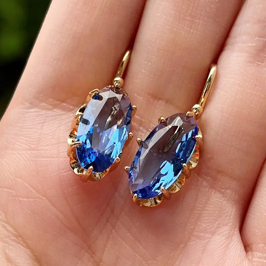 Pendientes de Flor Azul Dorada