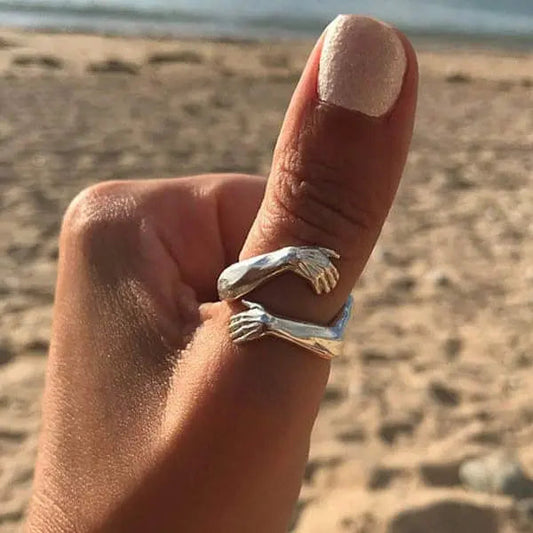 Anillo ajustable de abrazo de plata
