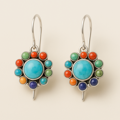 Pendientes redondos multicolores de turquesa