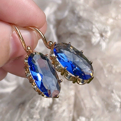 Pendientes de Flor Azul Dorada