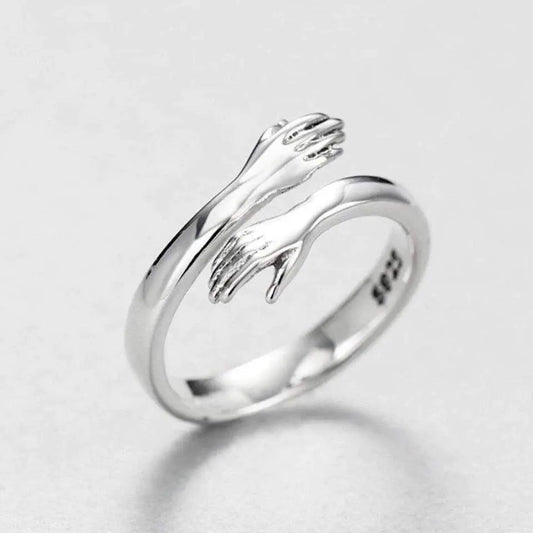 Anillo ajustable de abrazo de plata
