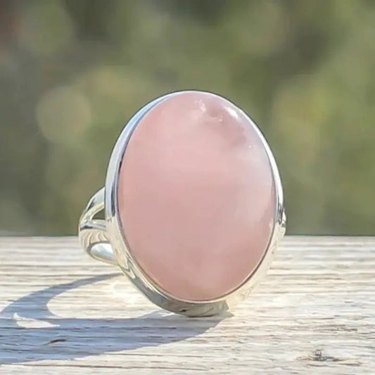 Anillo de cuarzo rosa vintage en plata de ley