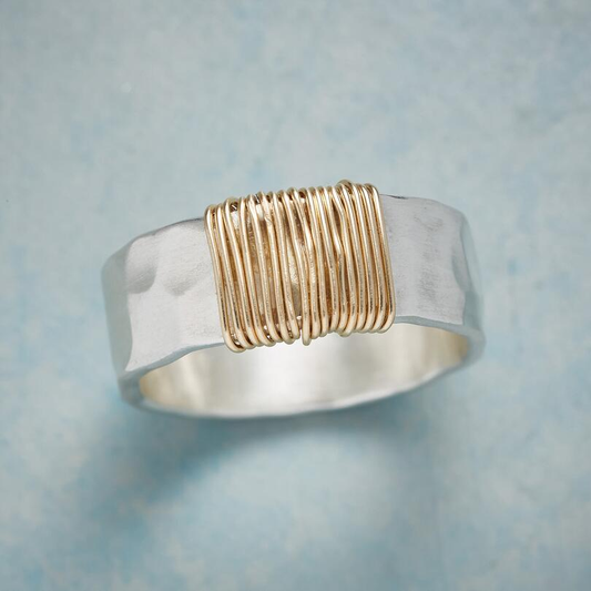 Anillo de Plata de Hilos Dorados Vintage