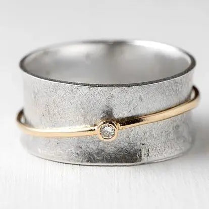 Anillo de Plata con Circonia Línea Dorada Vintage