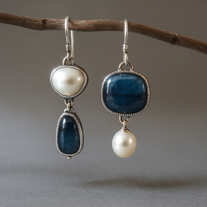 Pendientes vintage de piedra azul natural