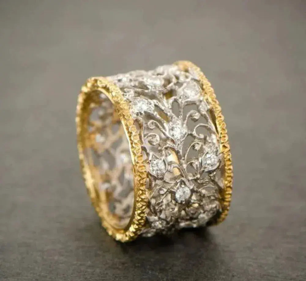 Anillo vintage de zirconia con hojas de hiedra